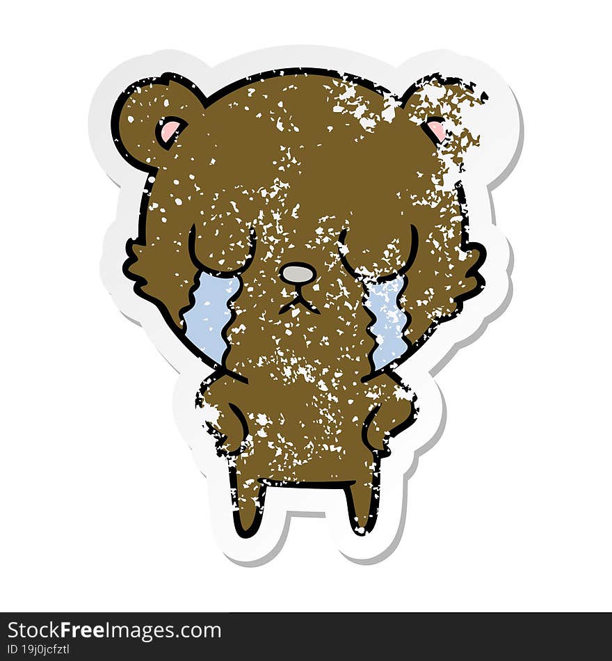 Distressed Sticker Of A Crying Cartoon Bear