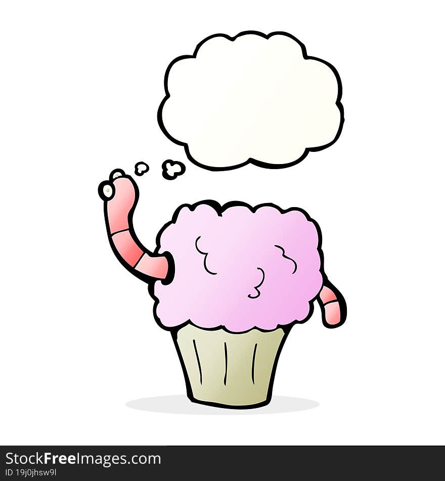 Cartoon Worm In Cupcake With Thought Bubble