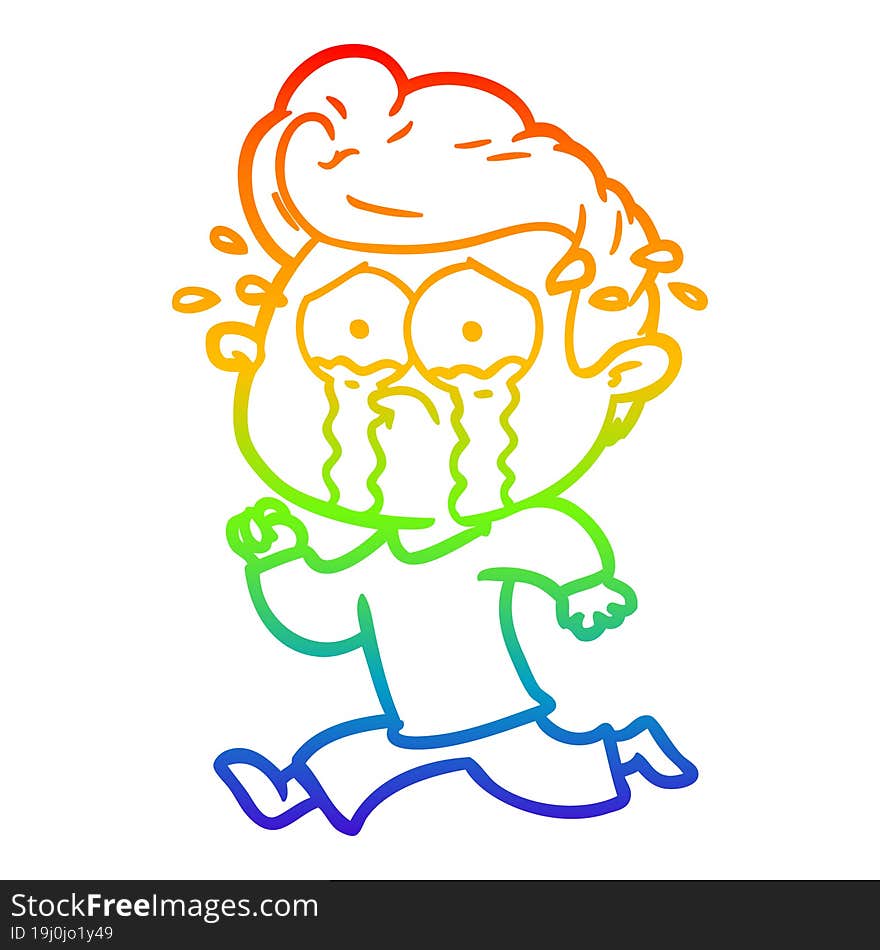 rainbow gradient line drawing cartoon crying man running