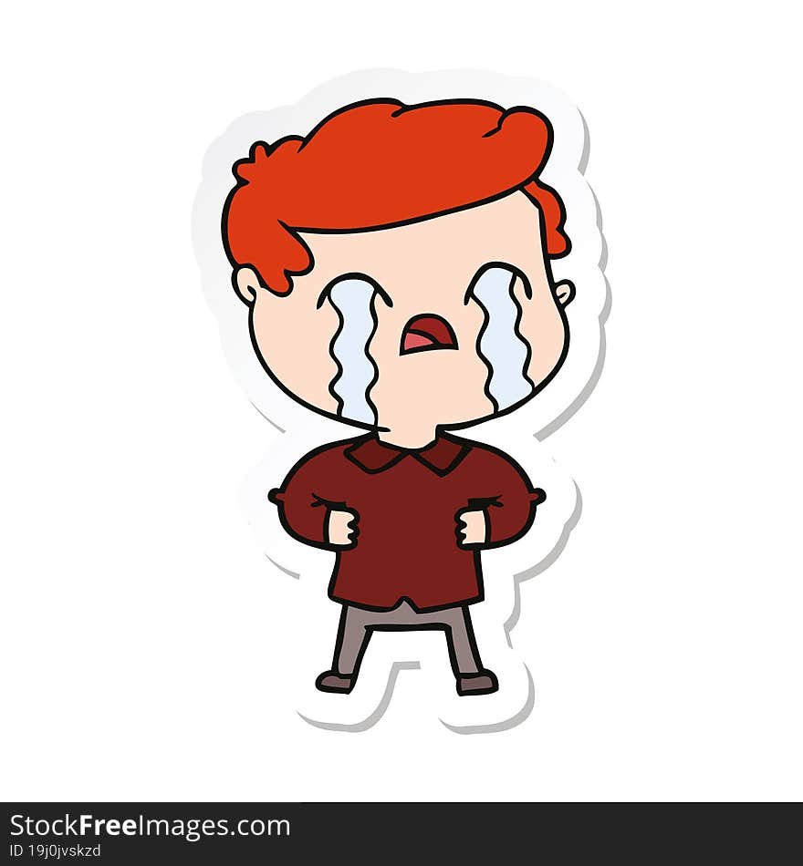 sticker of a cartoon man crying