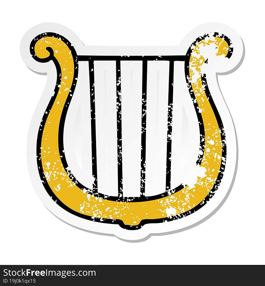 distressed sticker of a cute cartoon golden harp