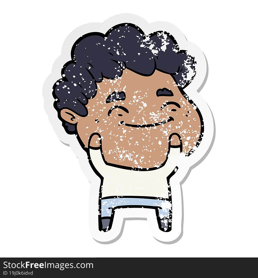 Distressed Sticker Of A Cartoon Friendly Man