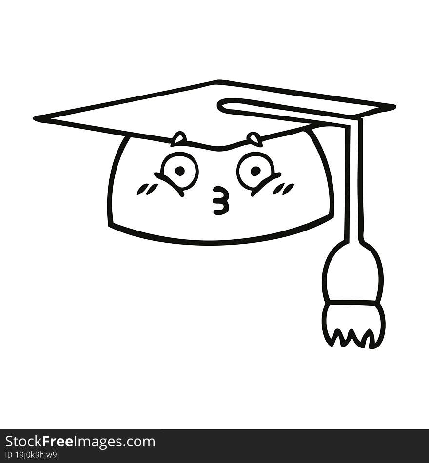 line drawing cartoon graduation hat