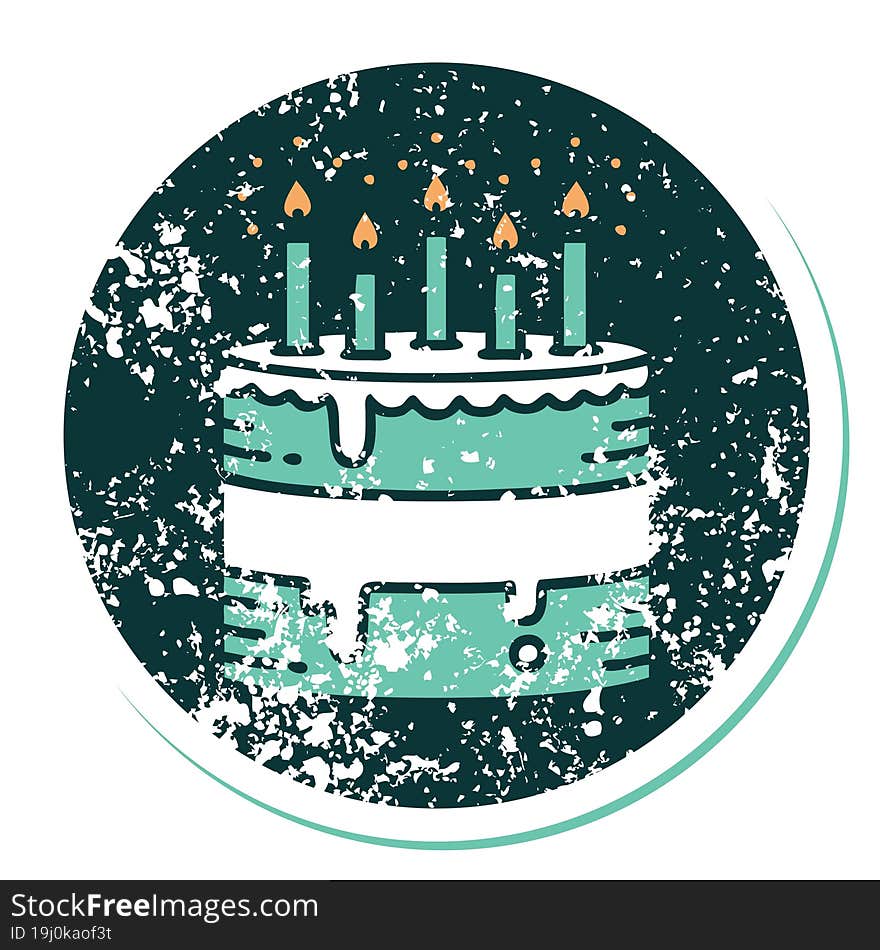 distressed sticker tattoo style icon of a birthday cake