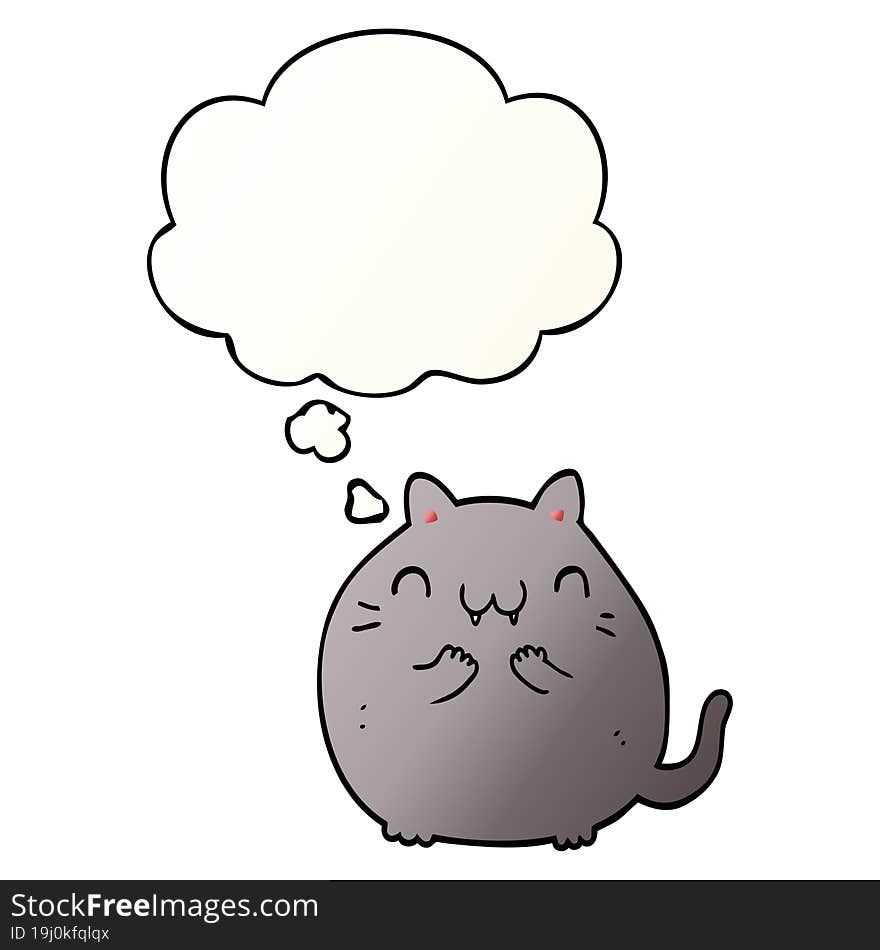 happy cartoon cat and thought bubble in smooth gradient style