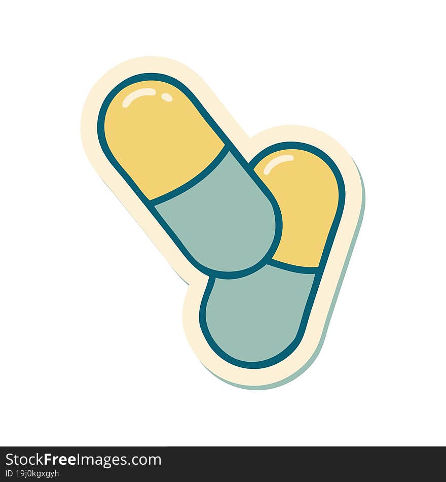 tattoo style sticker of a pills