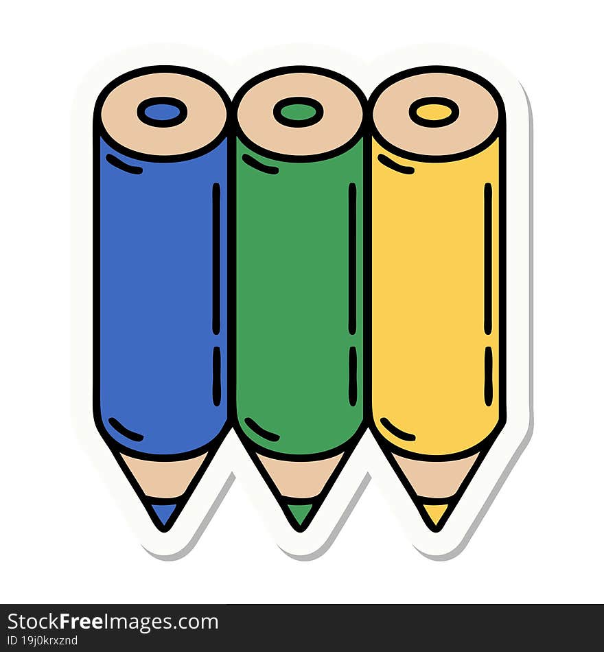 Tattoo Style Sticker Of A Colouring Pencils