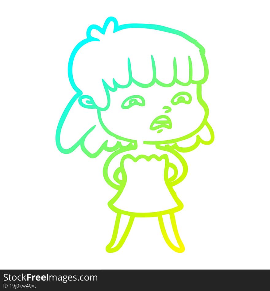 Cold Gradient Line Drawing Cartoon Worried Woman