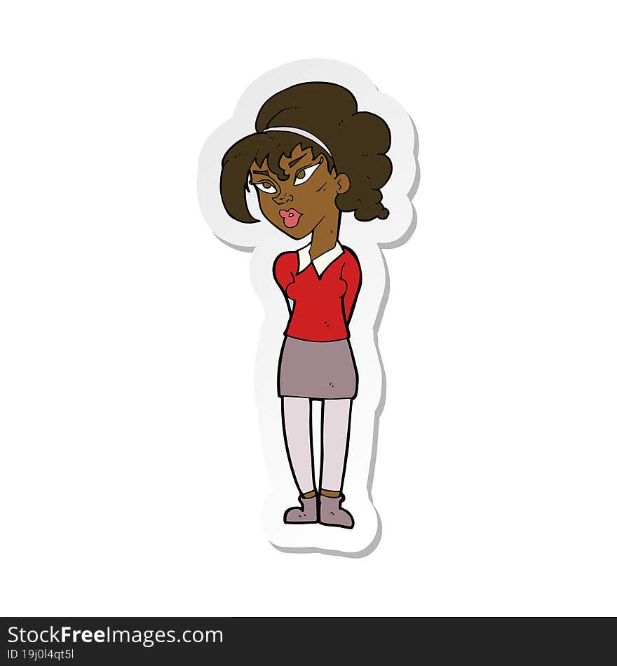 sticker of a cartoon pretty girl tilting head