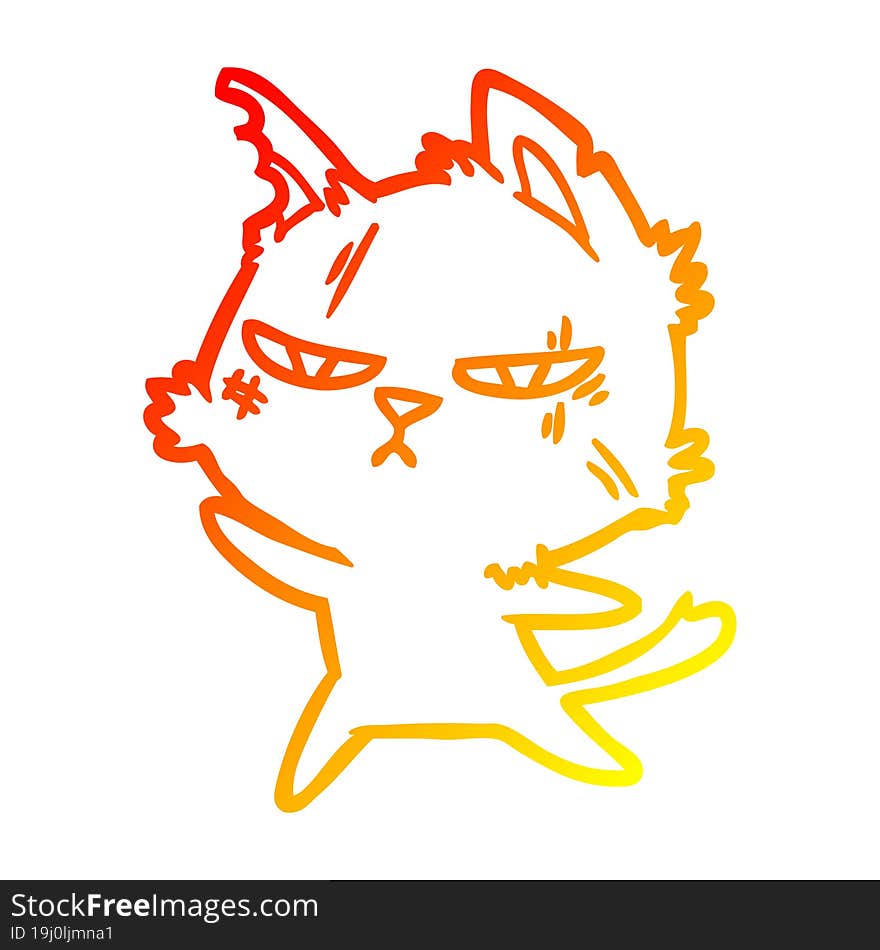 Warm Gradient Line Drawing Tough Cartoon Cat