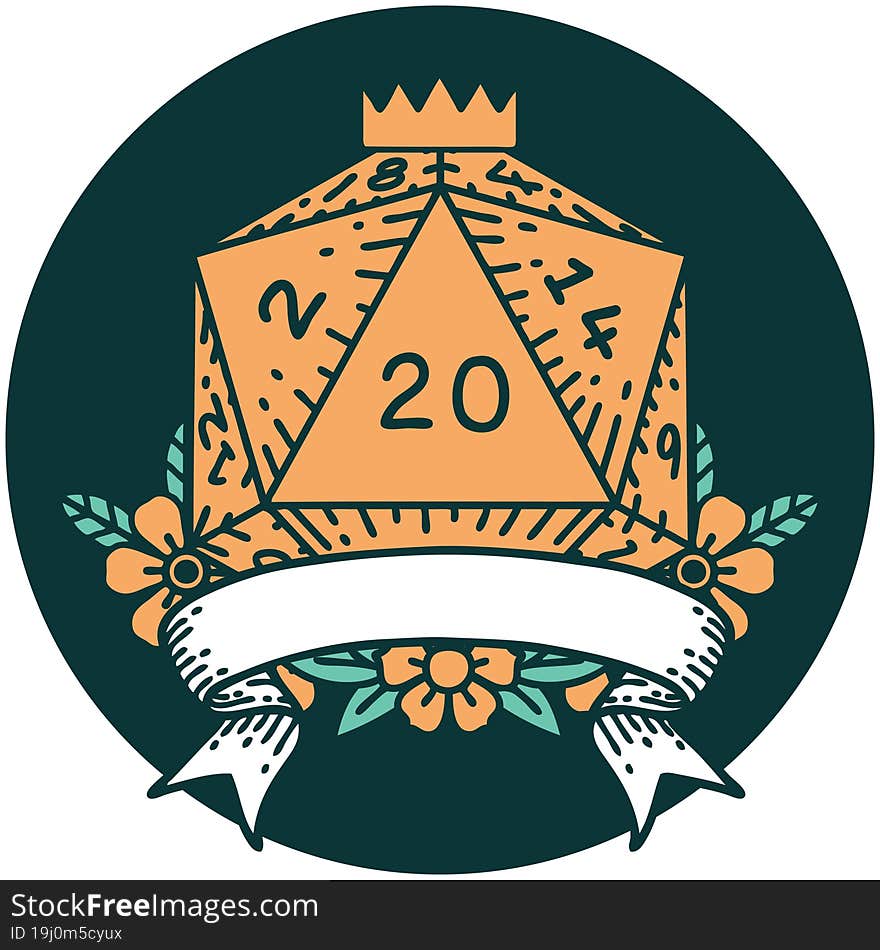 natural 20 critical hit D20 dice roll icon