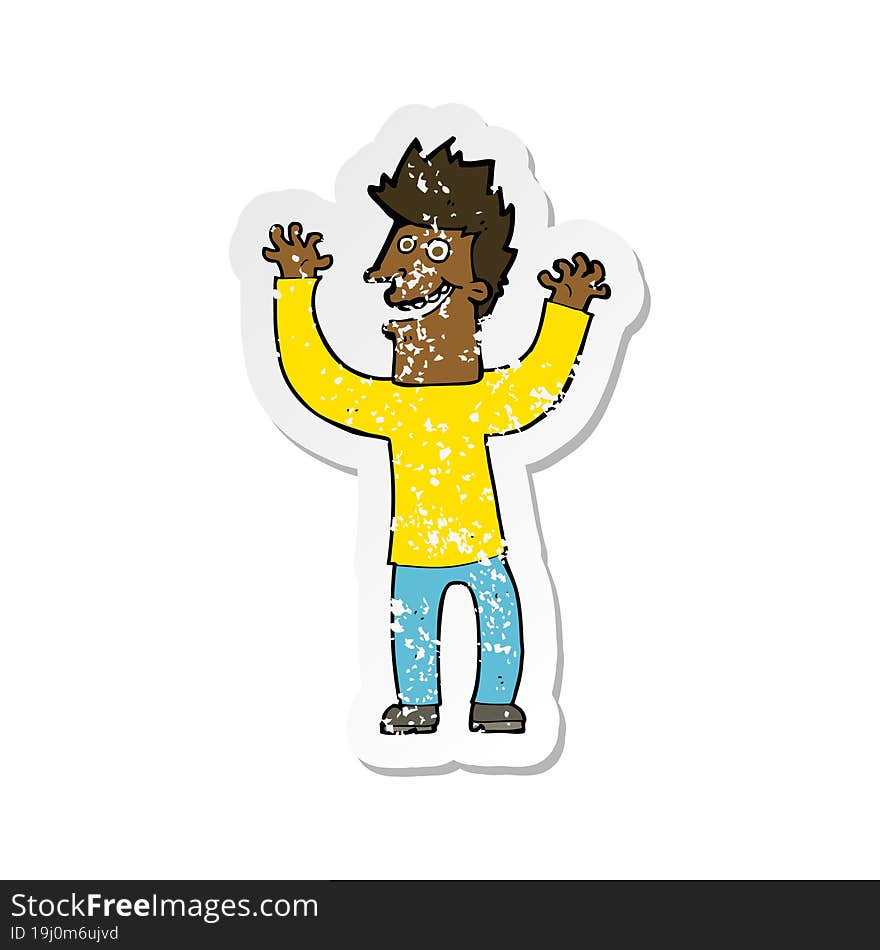 Retro Distressed Sticker Of A Cartoon Excited Man