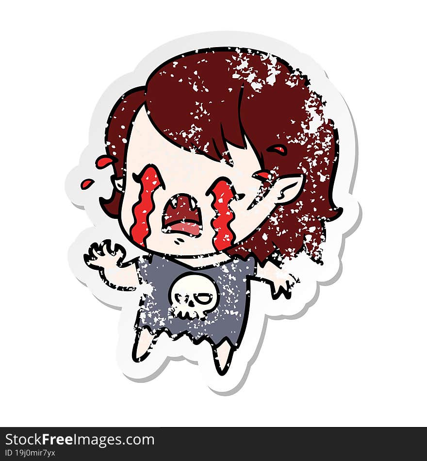 Distressed Sticker Of A Cartoon Crying Vampire Girl