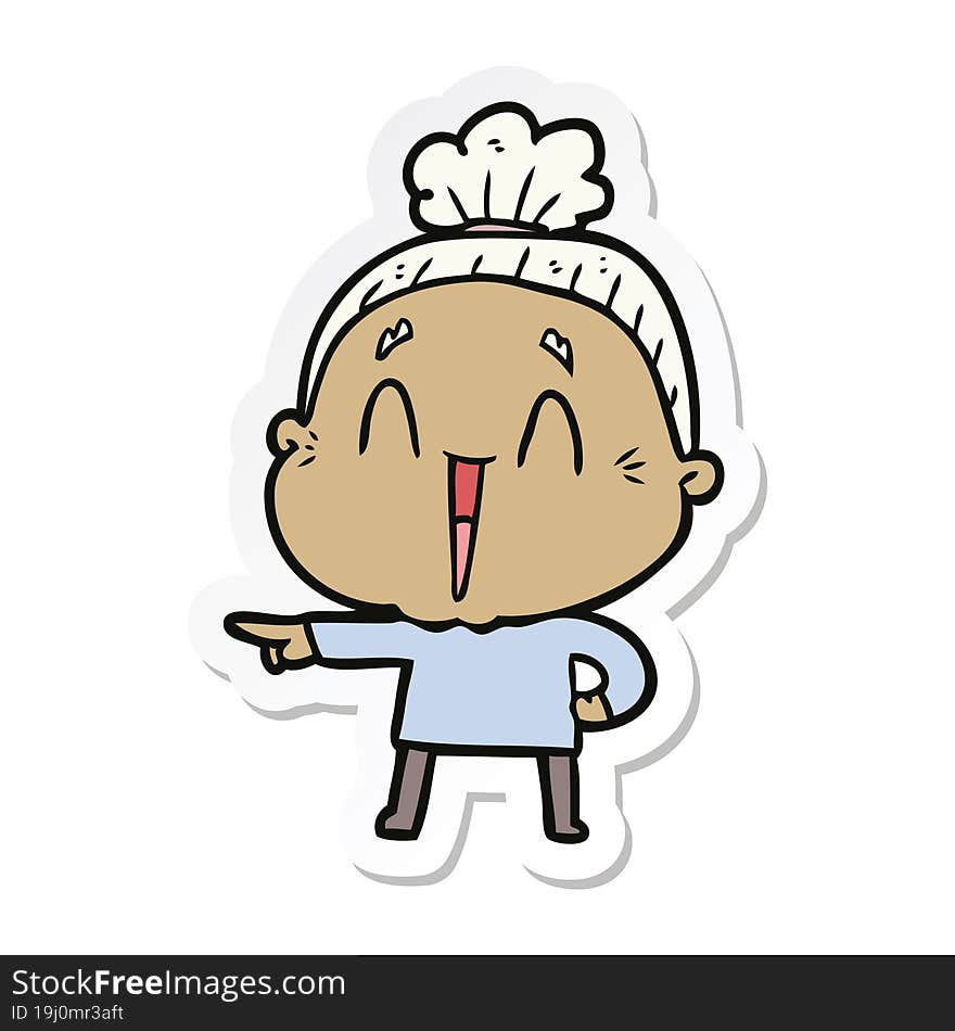 sticker of a cartoon happy old lady