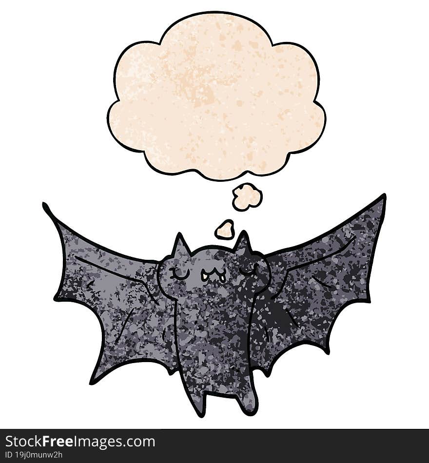 cute cartoon halloween bat and thought bubble in grunge texture pattern style