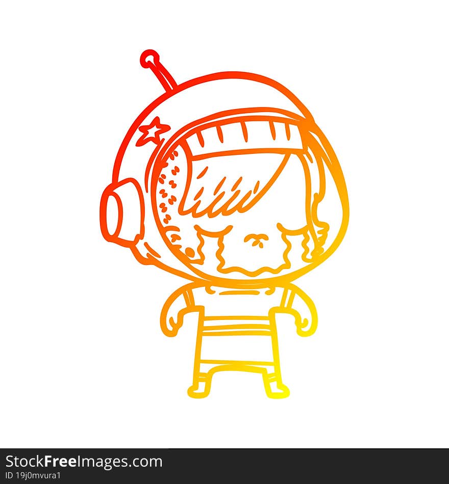 warm gradient line drawing of a cartoon crying astronaut girl