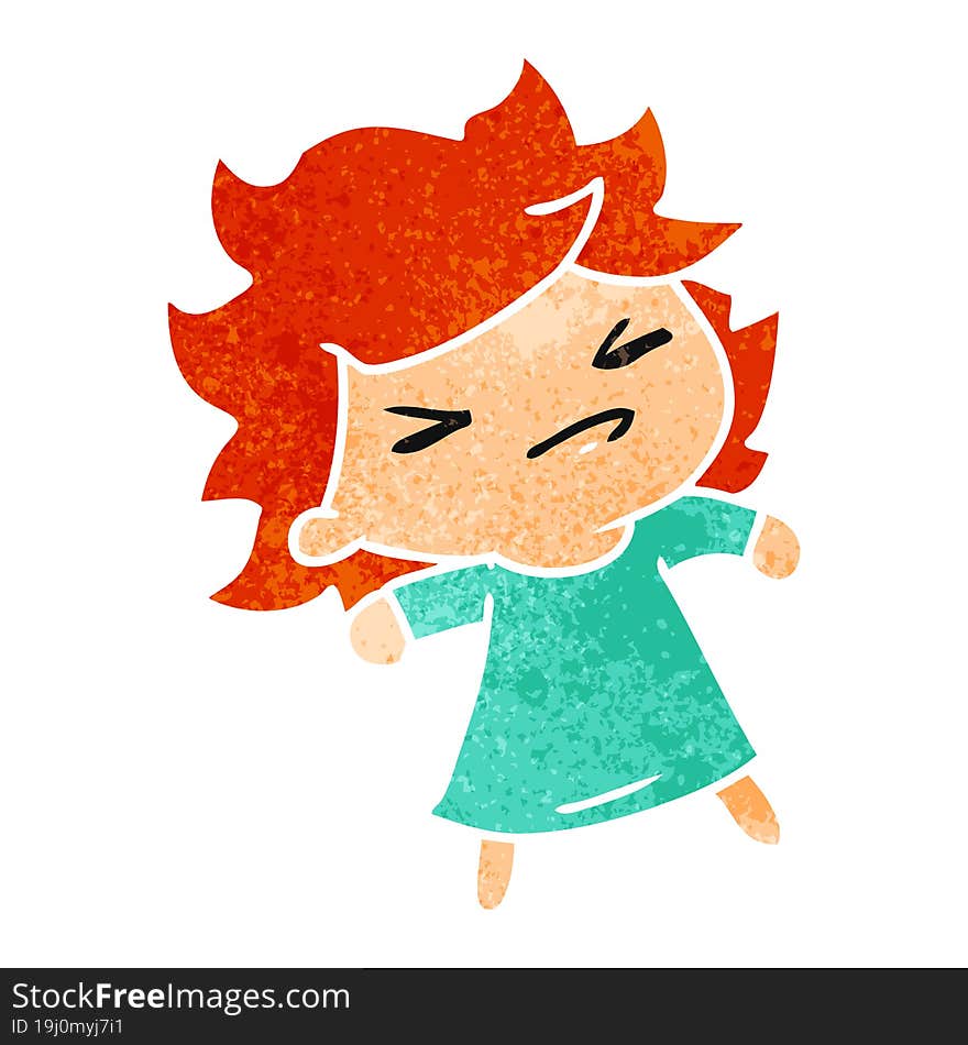 retro cartoon illustration of a cute kawaii girl. retro cartoon illustration of a cute kawaii girl