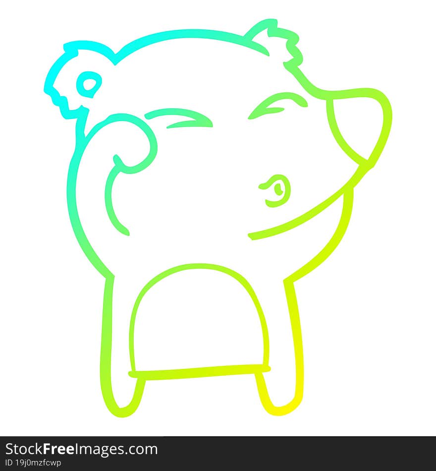 Cold Gradient Line Drawing Cartoon Tired Bear Rubbing Eyes