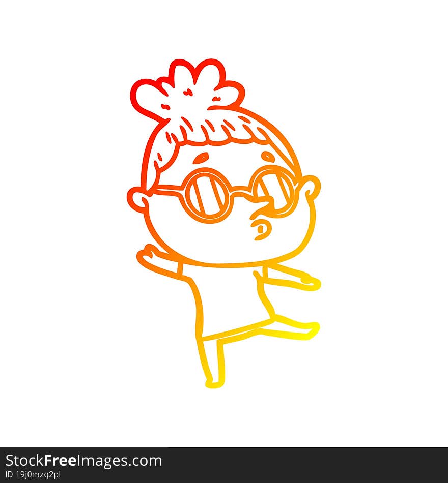 Warm Gradient Line Drawing Cartoon Woman Wearing Glasses