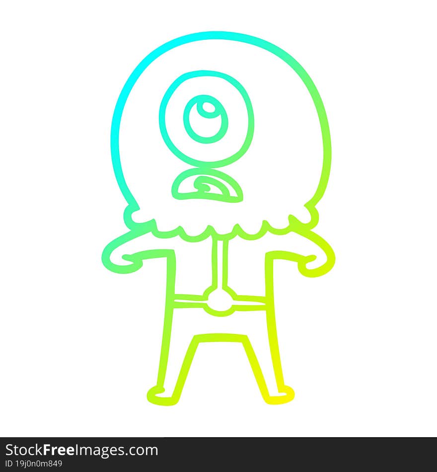 cold gradient line drawing cartoon cyclops alien spaceman