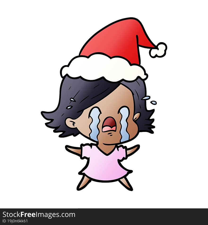 gradient cartoon of a woman crying wearing santa hat