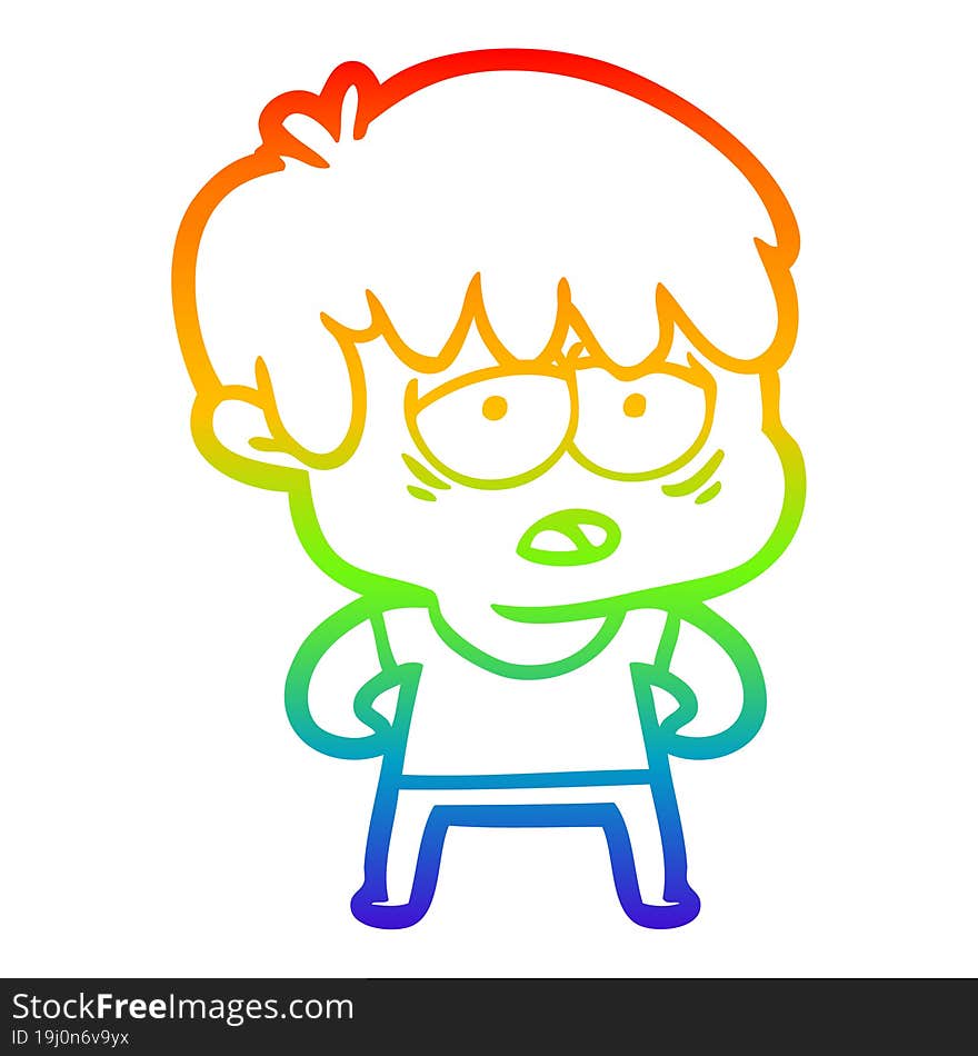 rainbow gradient line drawing cartoon exhausted boy