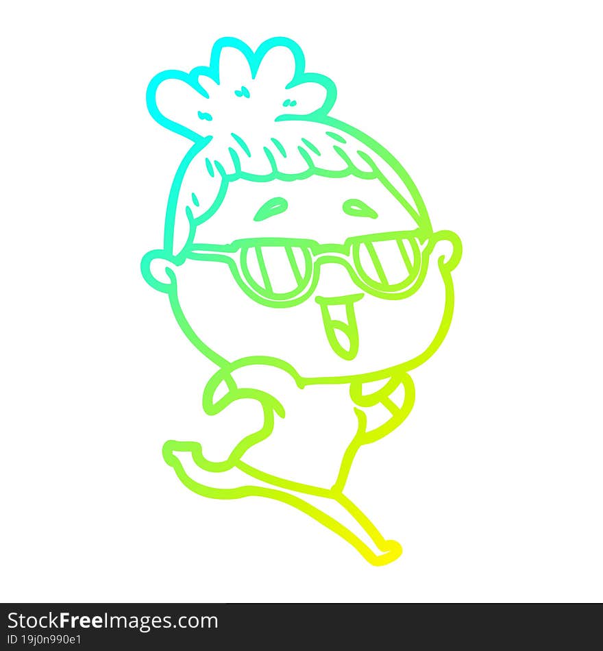 cold gradient line drawing cartoon happy woman wearing spectacles