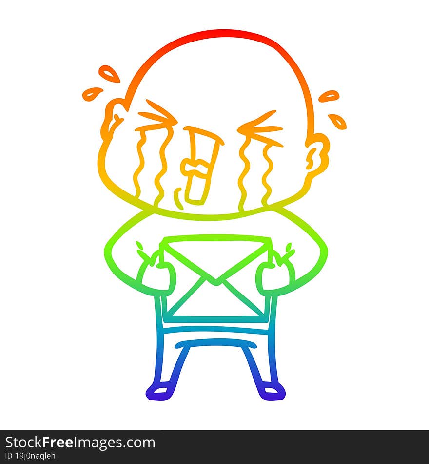 rainbow gradient line drawing cartoon crying bald man