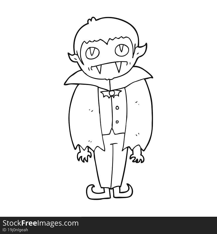 freehand drawn black and white cartoon vampire boy