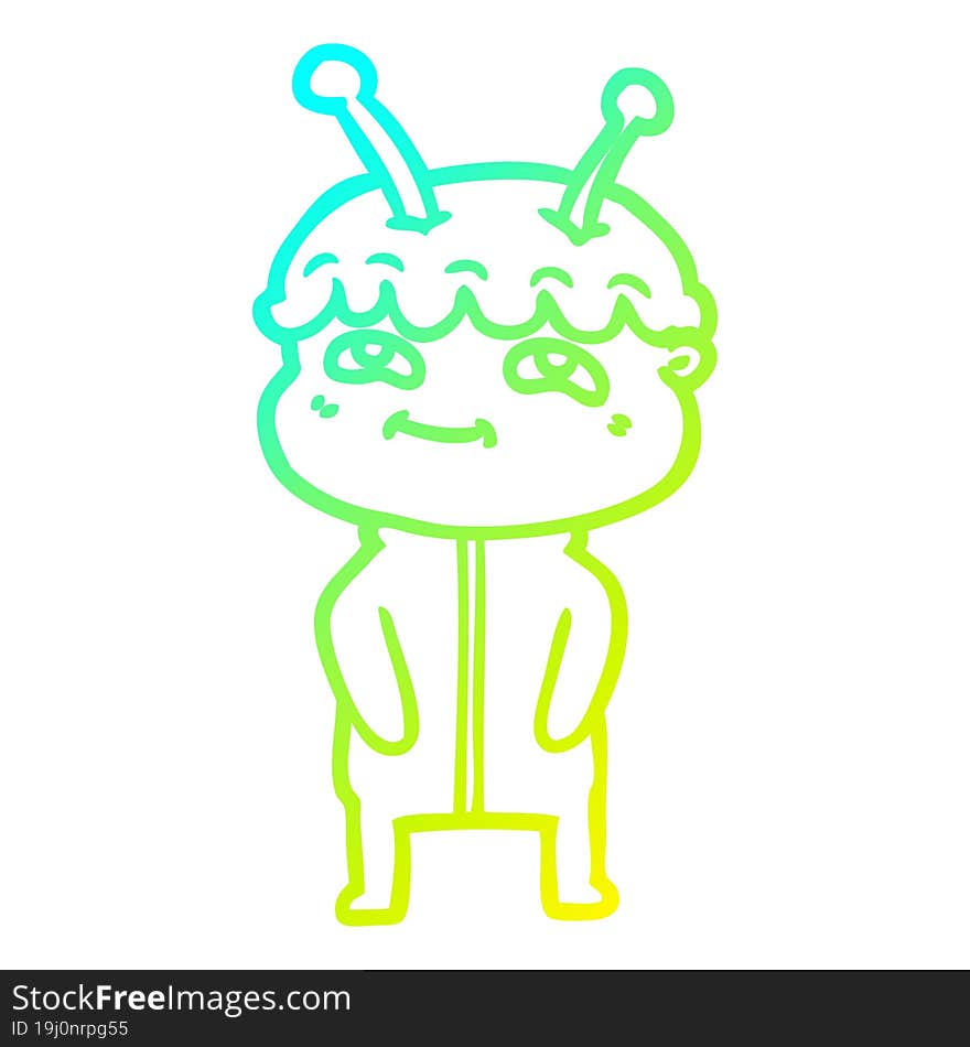 cold gradient line drawing friendly cartoon spaceman