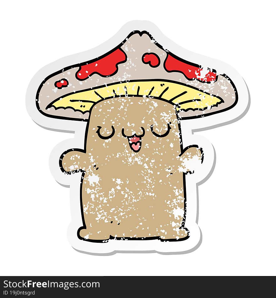 Distressed Sticker Of A Cartoon Mushroom Creature