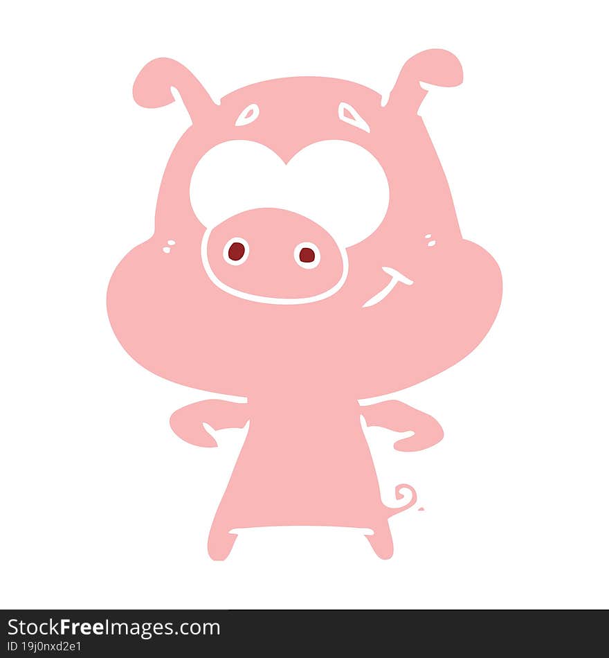 Happy Flat Color Style Cartoon Pig