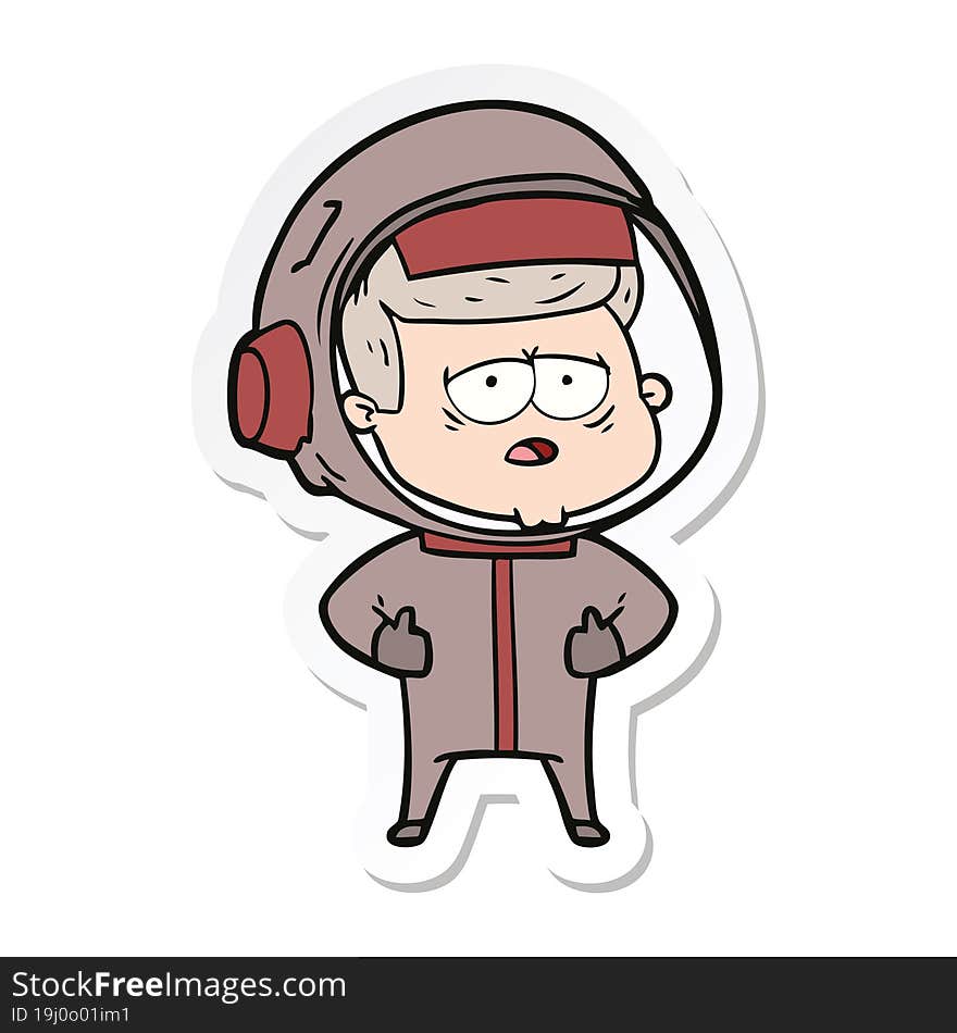 sticker of a cartoon tired astronaut