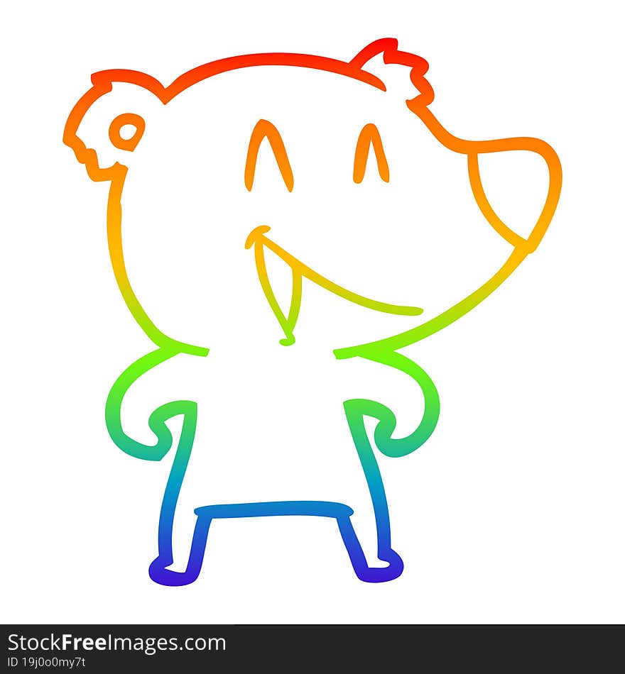 rainbow gradient line drawing of a laughing bear cartoon