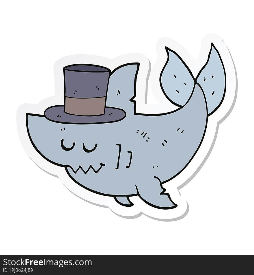 sticker of a cartoon shark wearing top hat