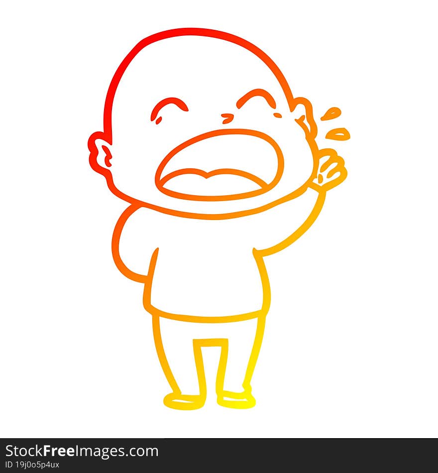 warm gradient line drawing cartoon shouting bald man