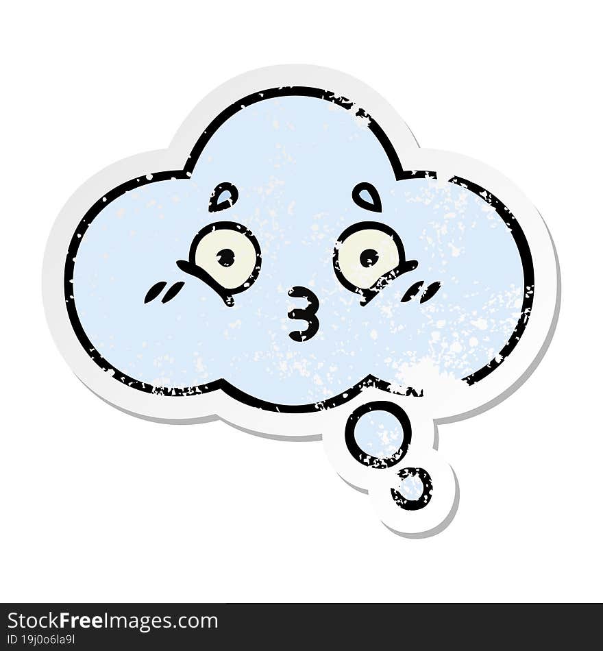 distressed sticker of a cute cartoon thought bubble