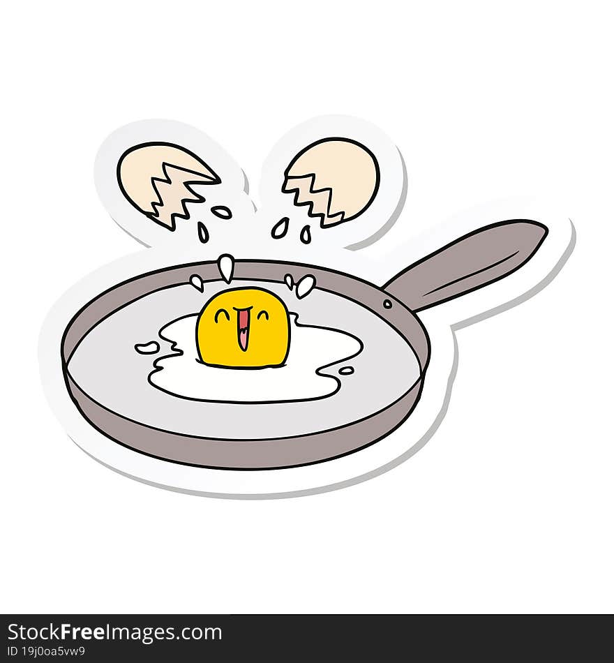 sticker of a cartoon egg frying