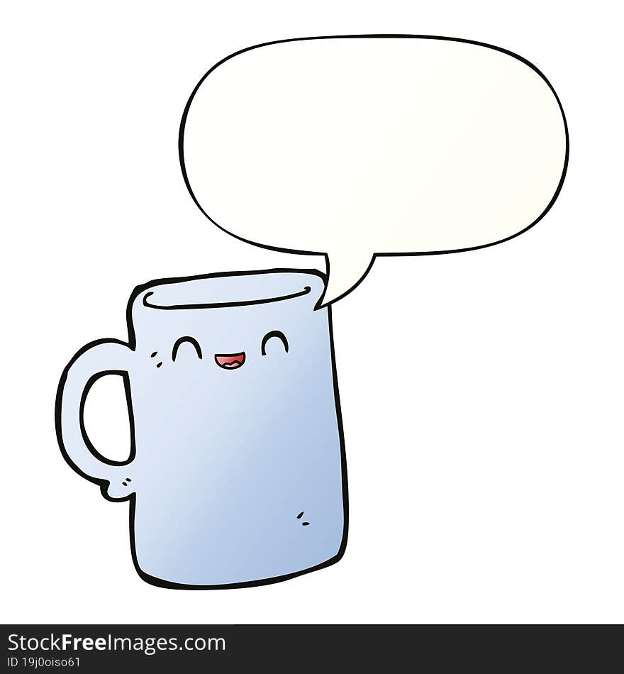 cartoon mug and speech bubble in smooth gradient style