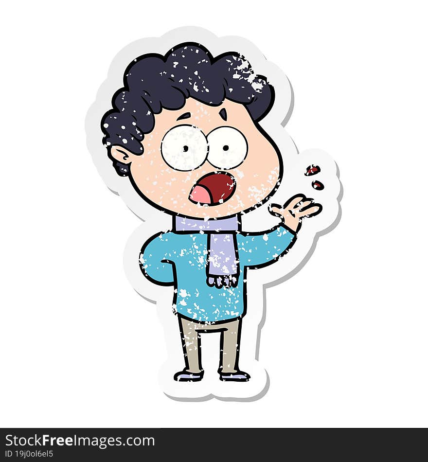 distressed sticker of a cartoon man gasping in surprise