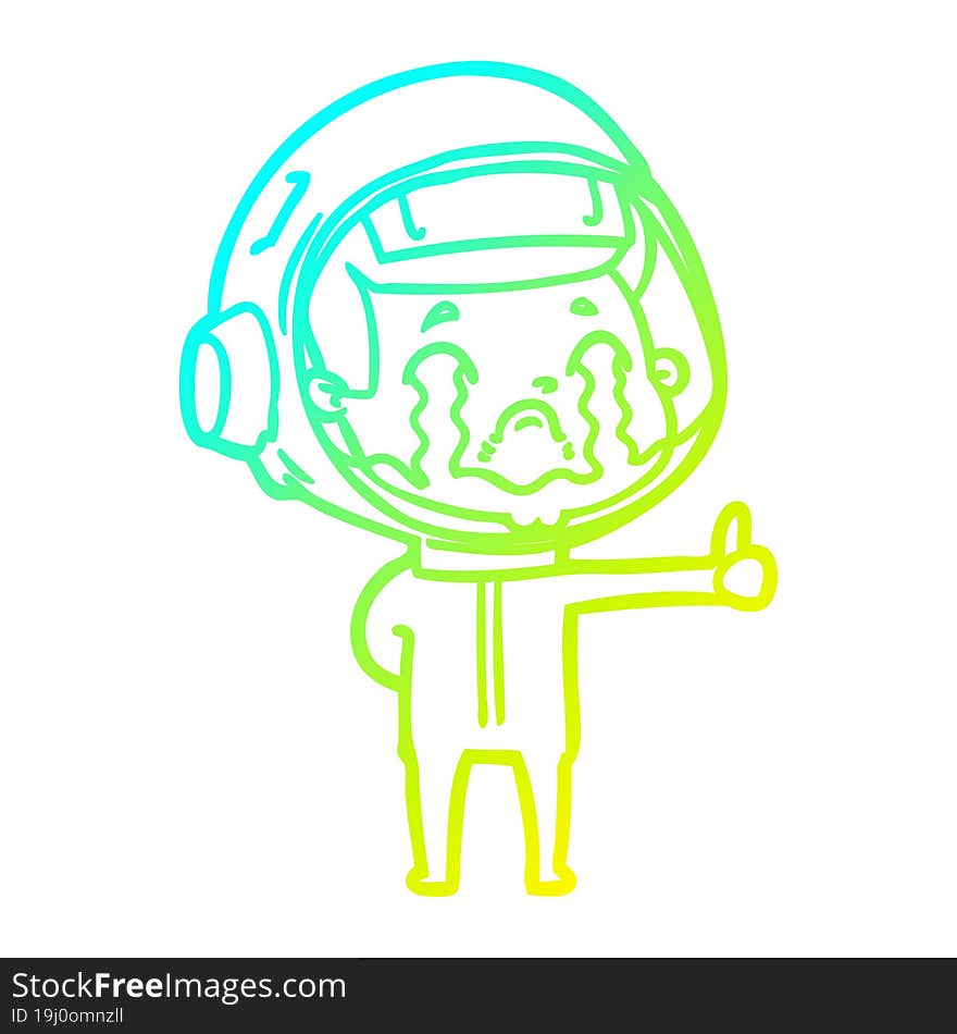 cold gradient line drawing cartoon crying astronaut