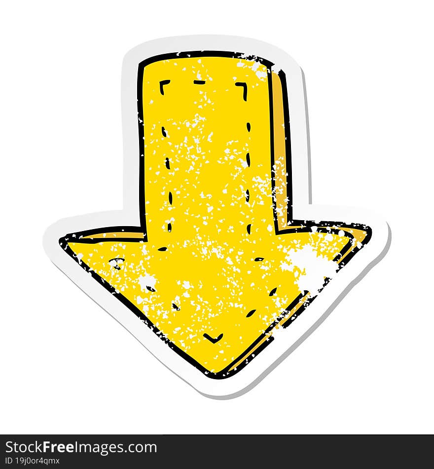 Distressed Sticker Of A Cartoon Pointing Arrow