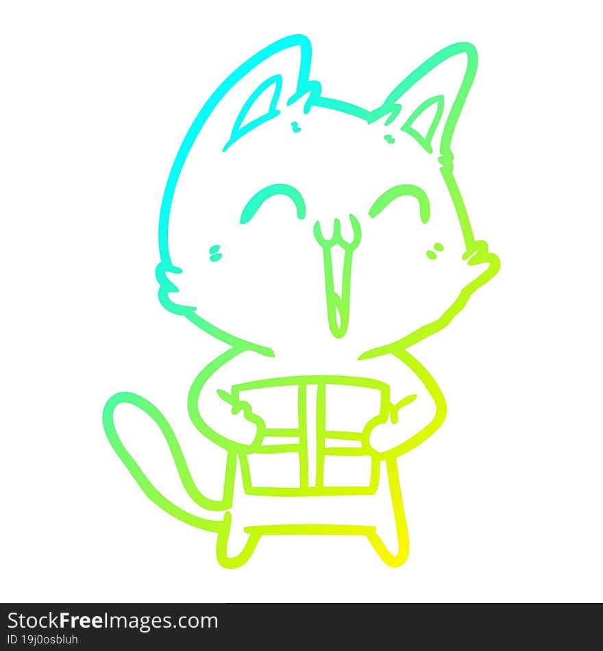 cold gradient line drawing happy cartoon cat