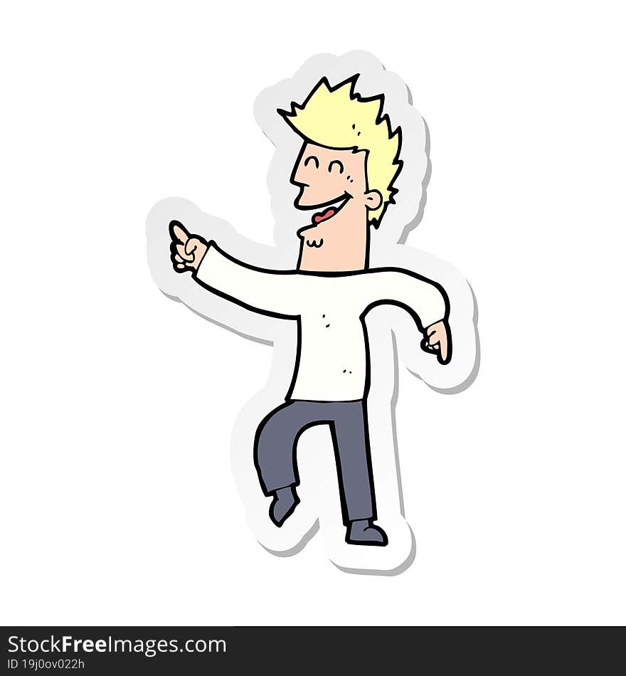 sticker of a cartoon man pointing and laughing