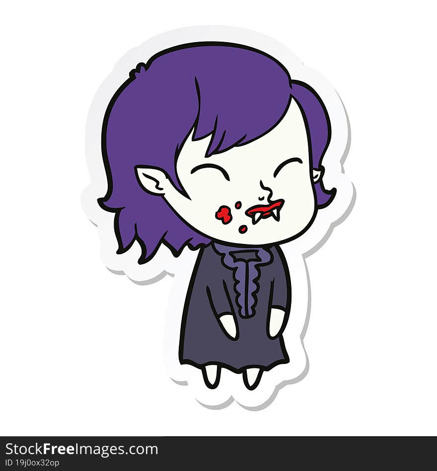 Sticker Of A Cartoon Vampire Girl With Blood On Cheek