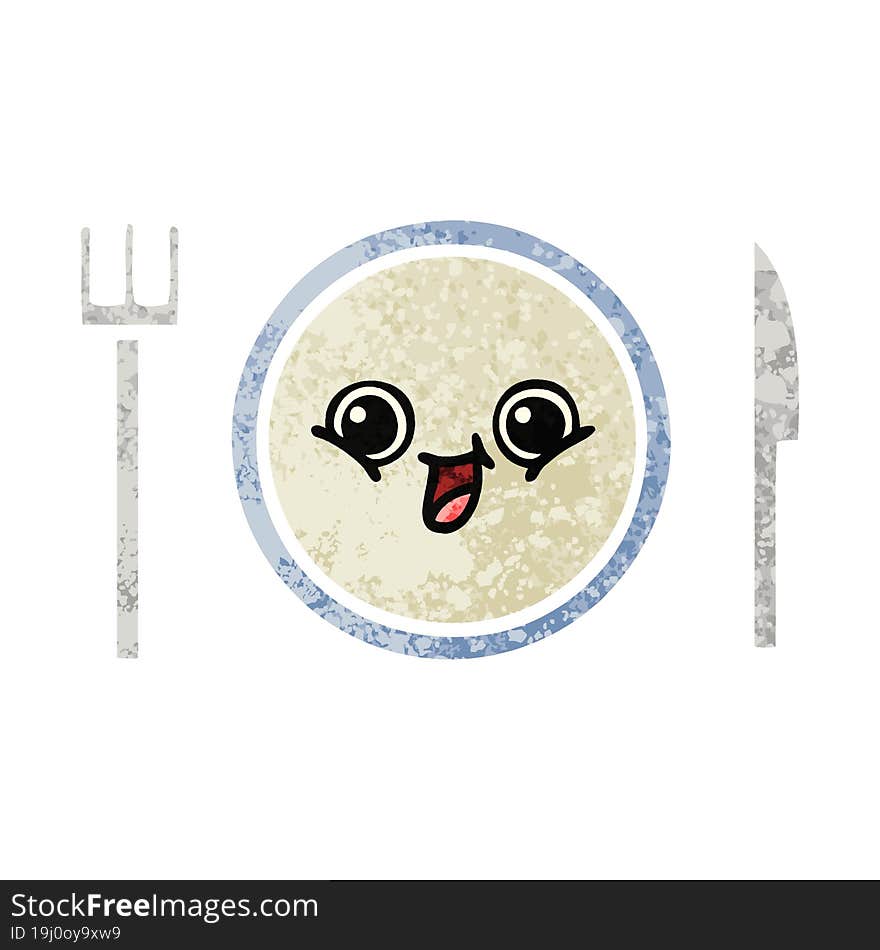 Retro Illustration Style Cartoon Dinner Plate