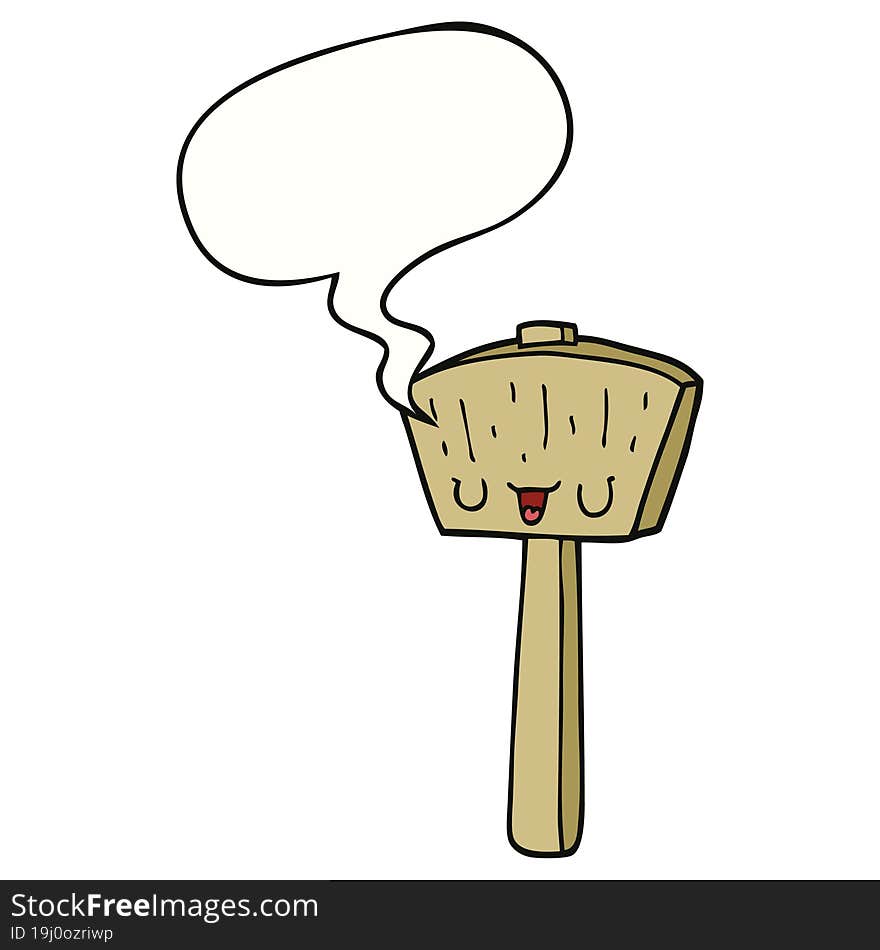 cartoon mallet and speech bubble