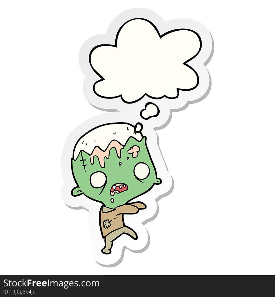 cartoon zombie and thought bubble as a printed sticker