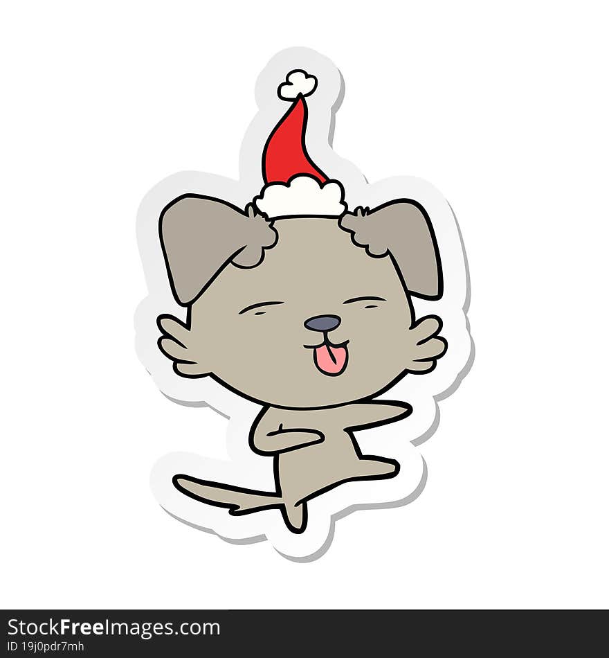 sticker cartoon of a dog dancing wearing santa hat