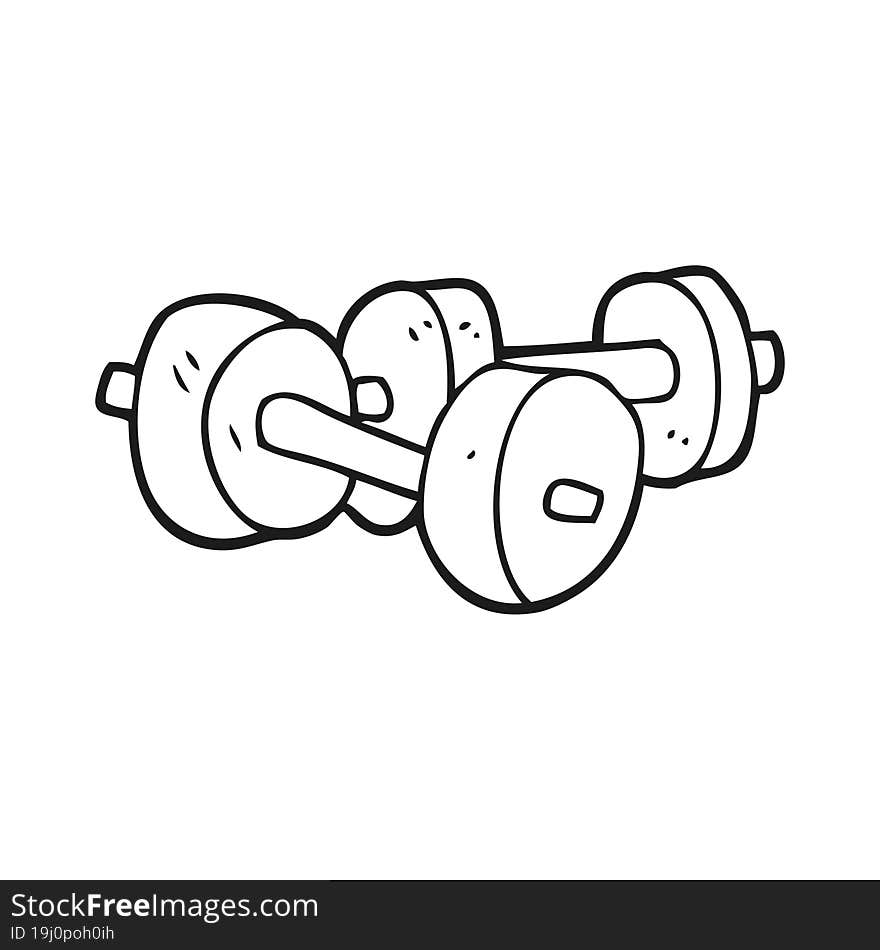 freehand drawn black and white cartoon dumbbells